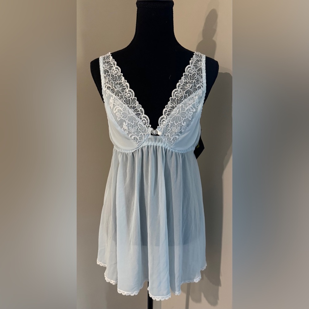 Elegant‎ Lace Trimmed Nightgown Light Blue girly glam, playful intimate wear
